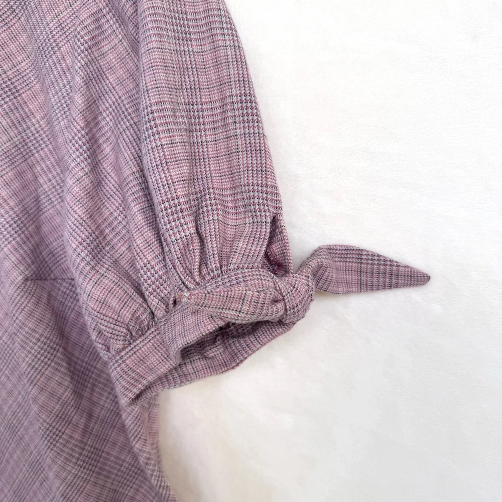 NWOT Free People Sevi Belted Plaid Pleated Mini Dress in Gray & Pink Combo